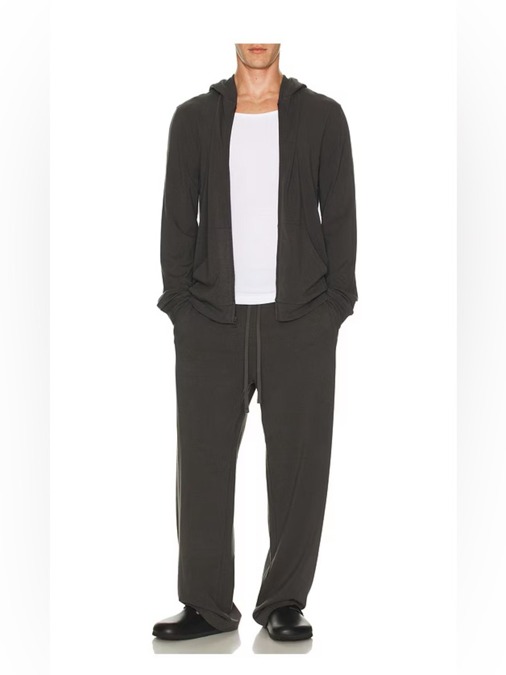 SKIMS jersey lounge zip up hoodie & wide leg pants SET in obsidian black